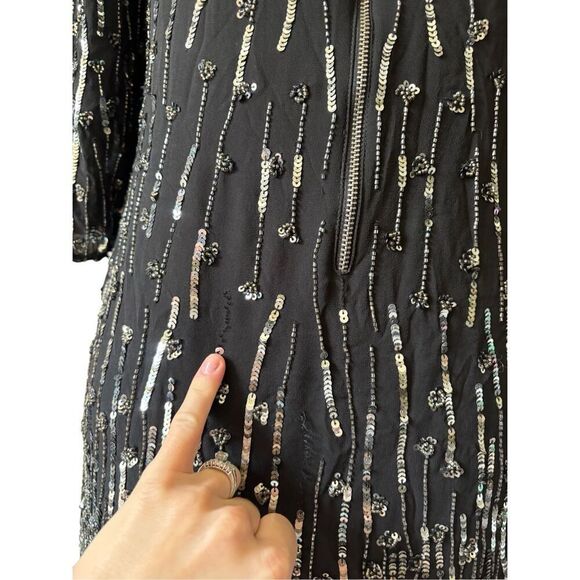 Alice + Olivia Mini Dress Sequin Beaded size XS Black - Picture 14 of 16